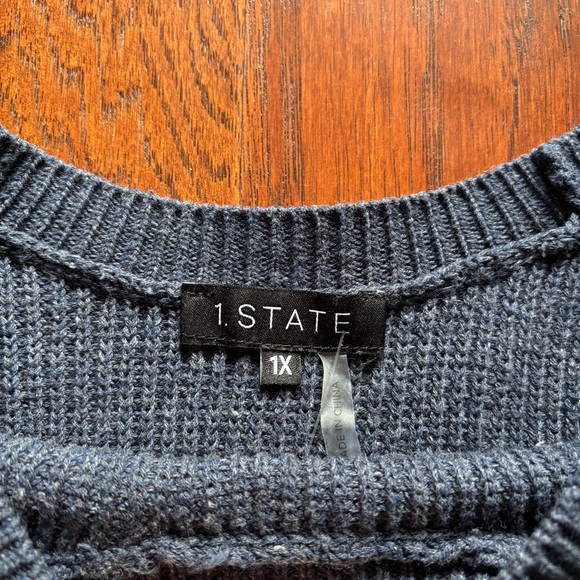 1. State Blue Knit Sweater with D-Ring Cropped Sleeve | Size 1X - Picture 4 of 6